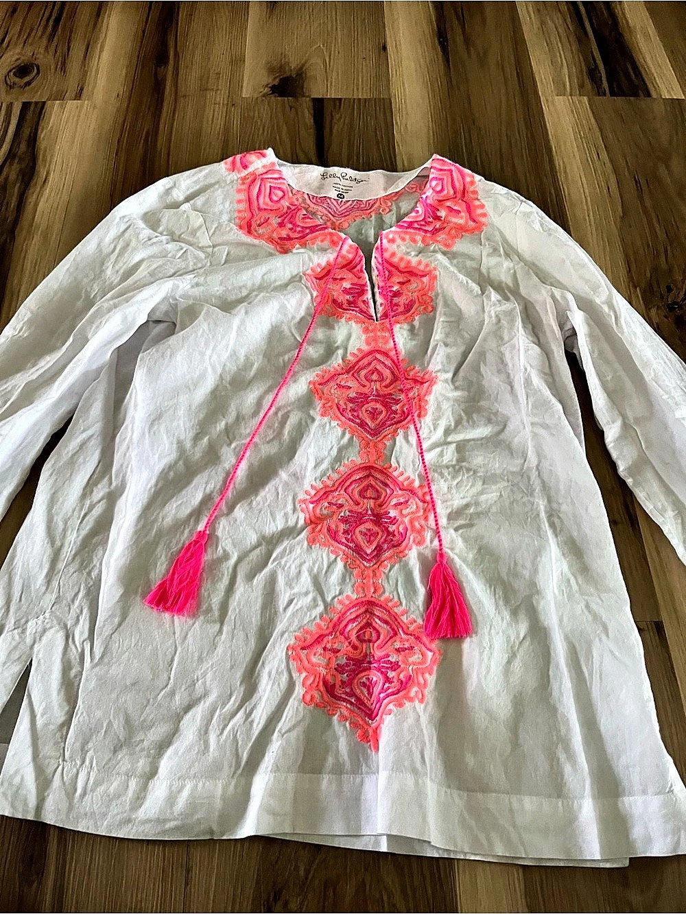 Lilly Pulitzer Dahle Tunic White & Pink Embroidered